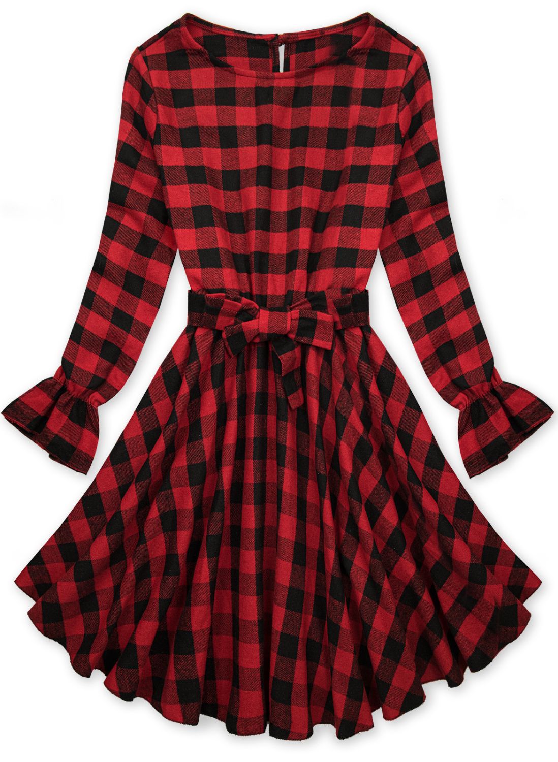 Piros színű A-vonalú kockás ruha