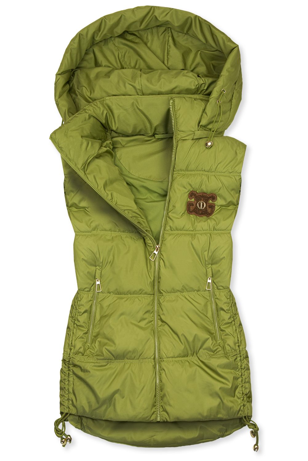 Zöld színű steppelt kapucnis mellény