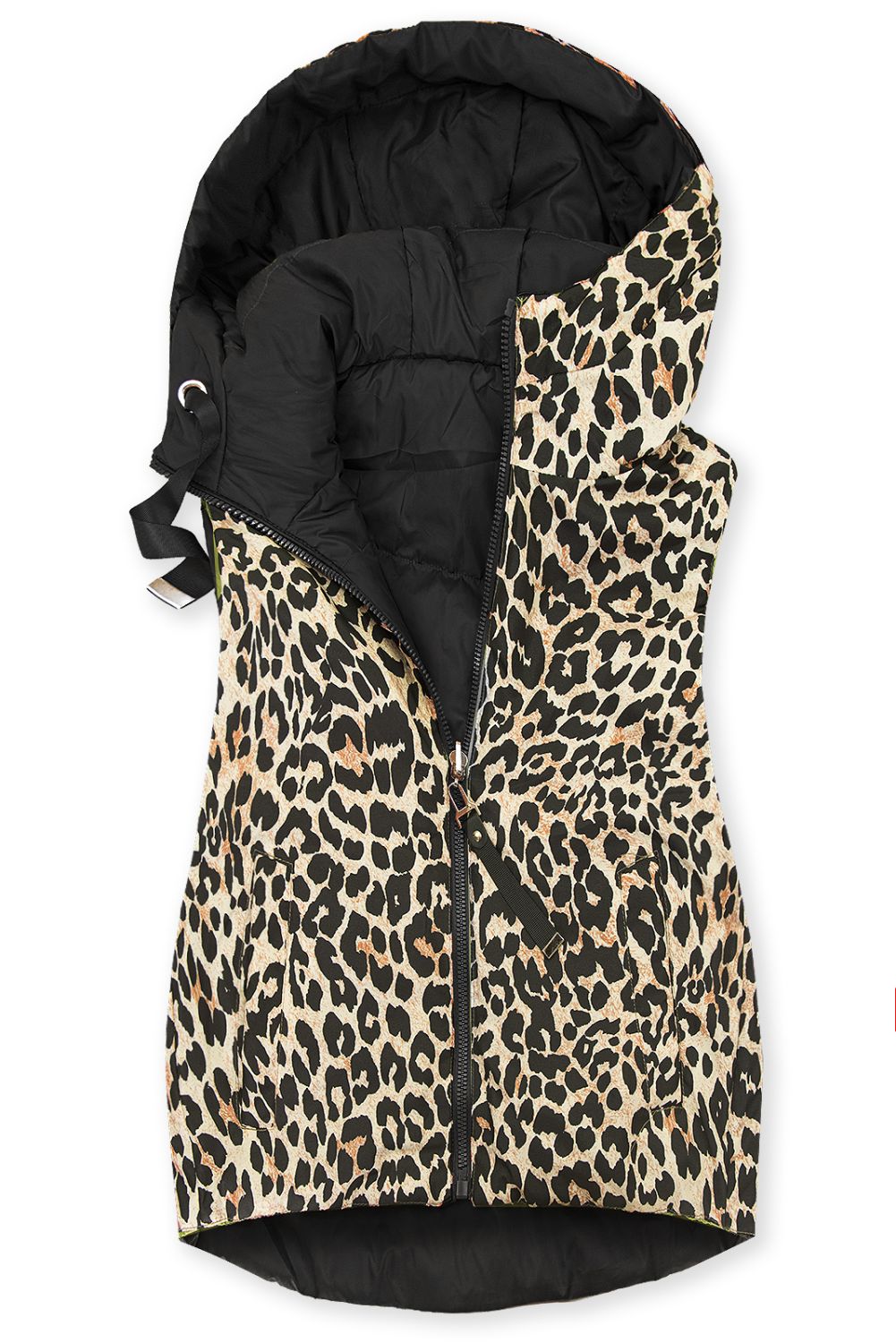 Kifordítható  leopárdmintás mellény - fekete színű