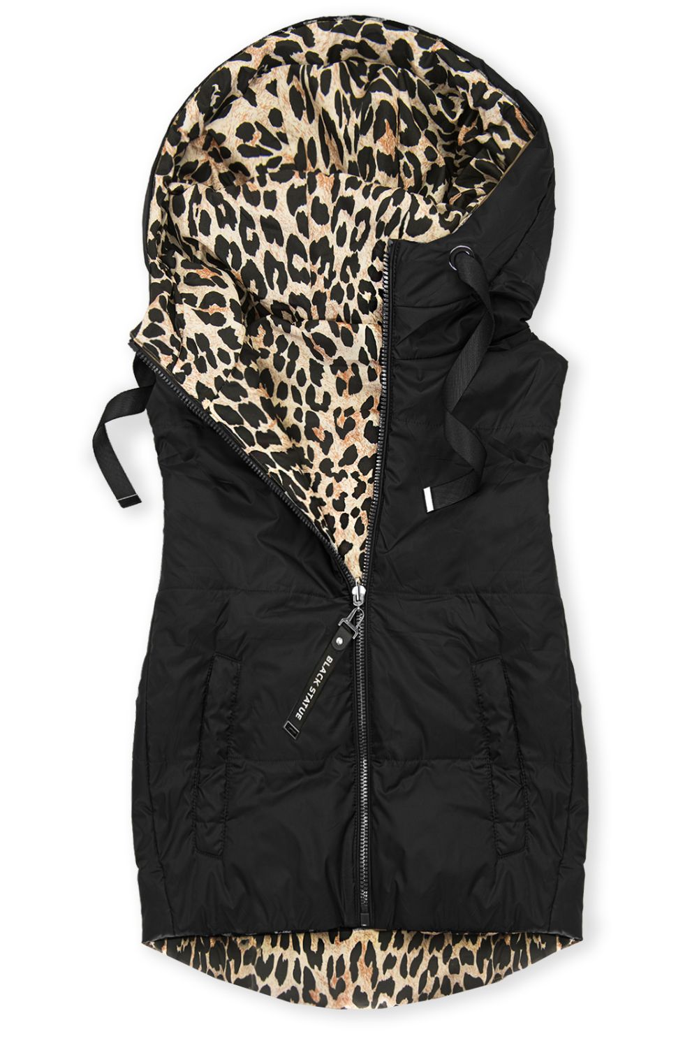 Kifordítható  leopárdmintás mellény - fekete színű
