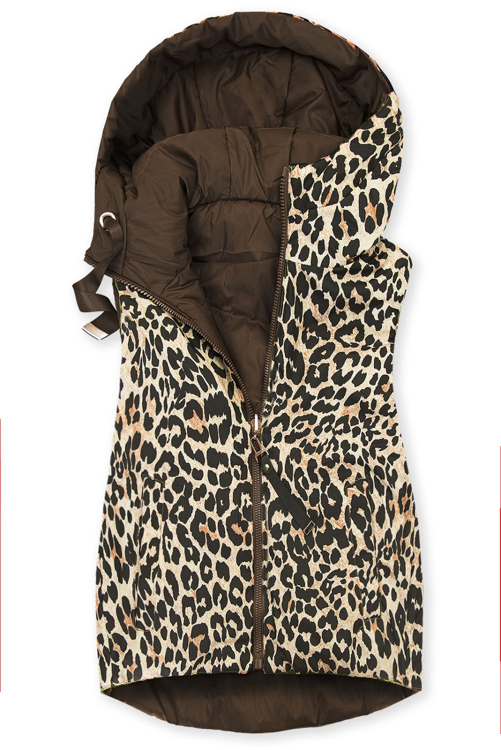 Kifordítható  leopárdmintás mellény - csokoládébarna színű