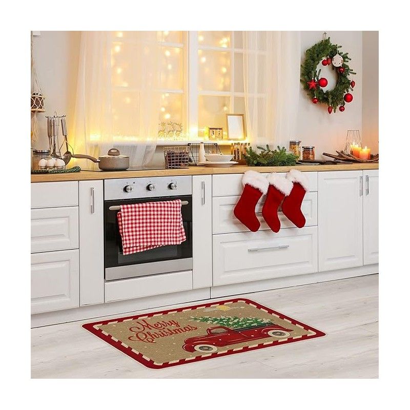 Karácsonyi mintás lábtörlő, piros, 60×90 cm