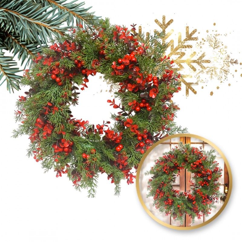 Karácsonyi ajtódísz, piros/zöld, 45 cm