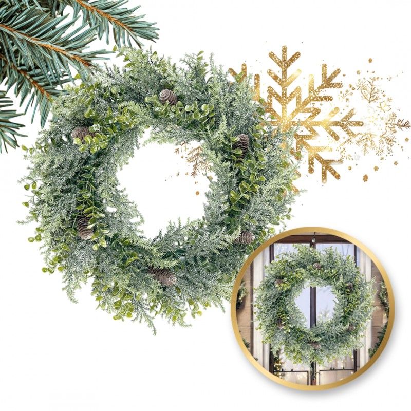 Karácsonyi ajtódísz, natúr zöld, 38 cm