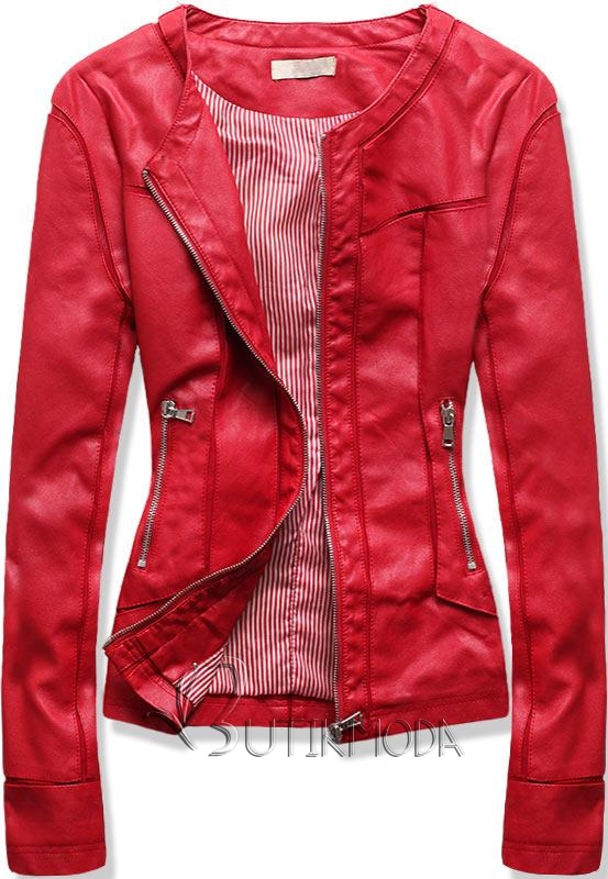 Piros színű műbőr dzseki