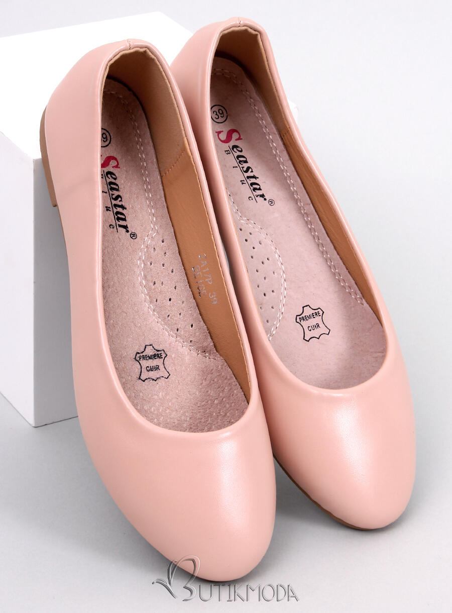 Bézs rózsaszínű bőr balerina cipő