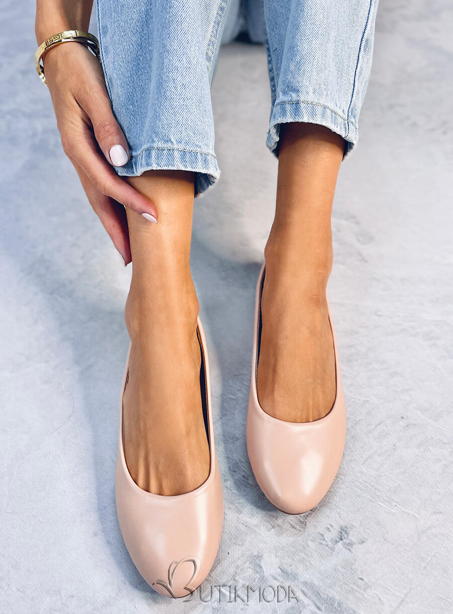 Bézs rózsaszínű bőr balerina cipő