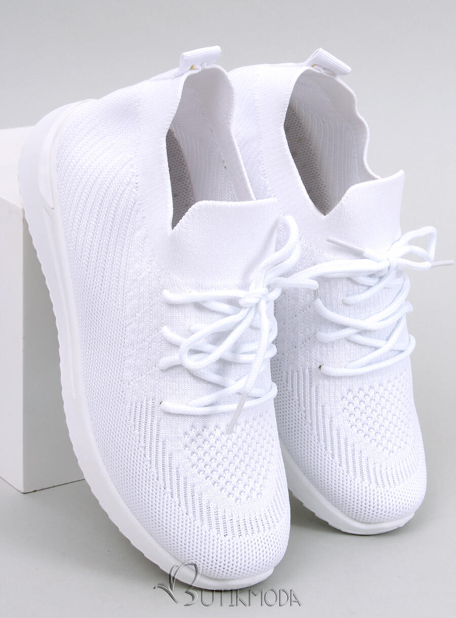 Elasztikus anyagból készült fehér színű női tornacipő
