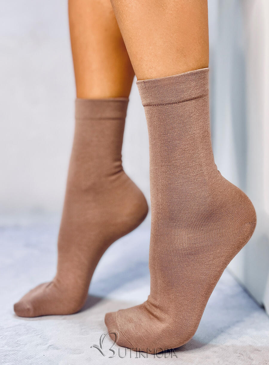 Sima női magas zokni - mokka színű