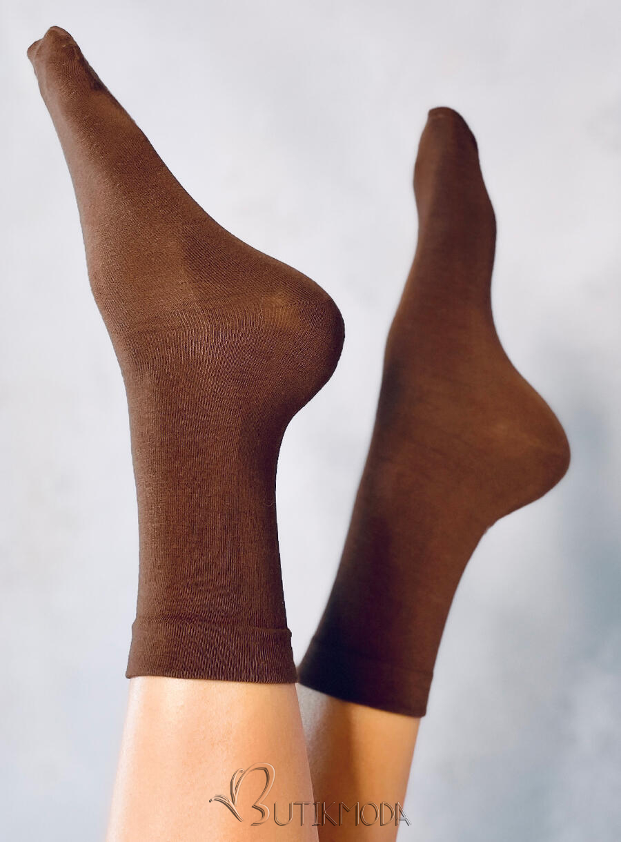 Sima női magas zokni - csokoládébarna színű
