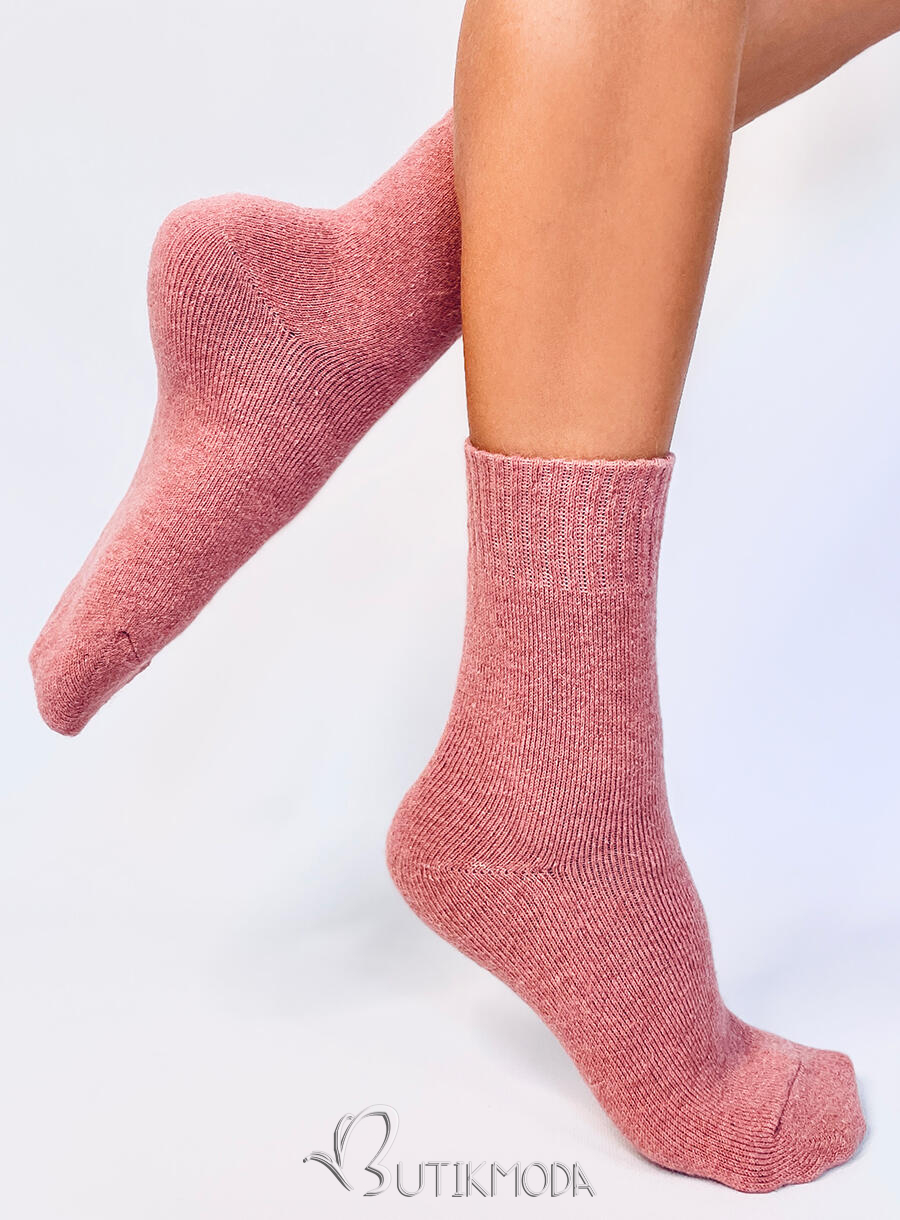 Rózsaszínű gyapjú zokni