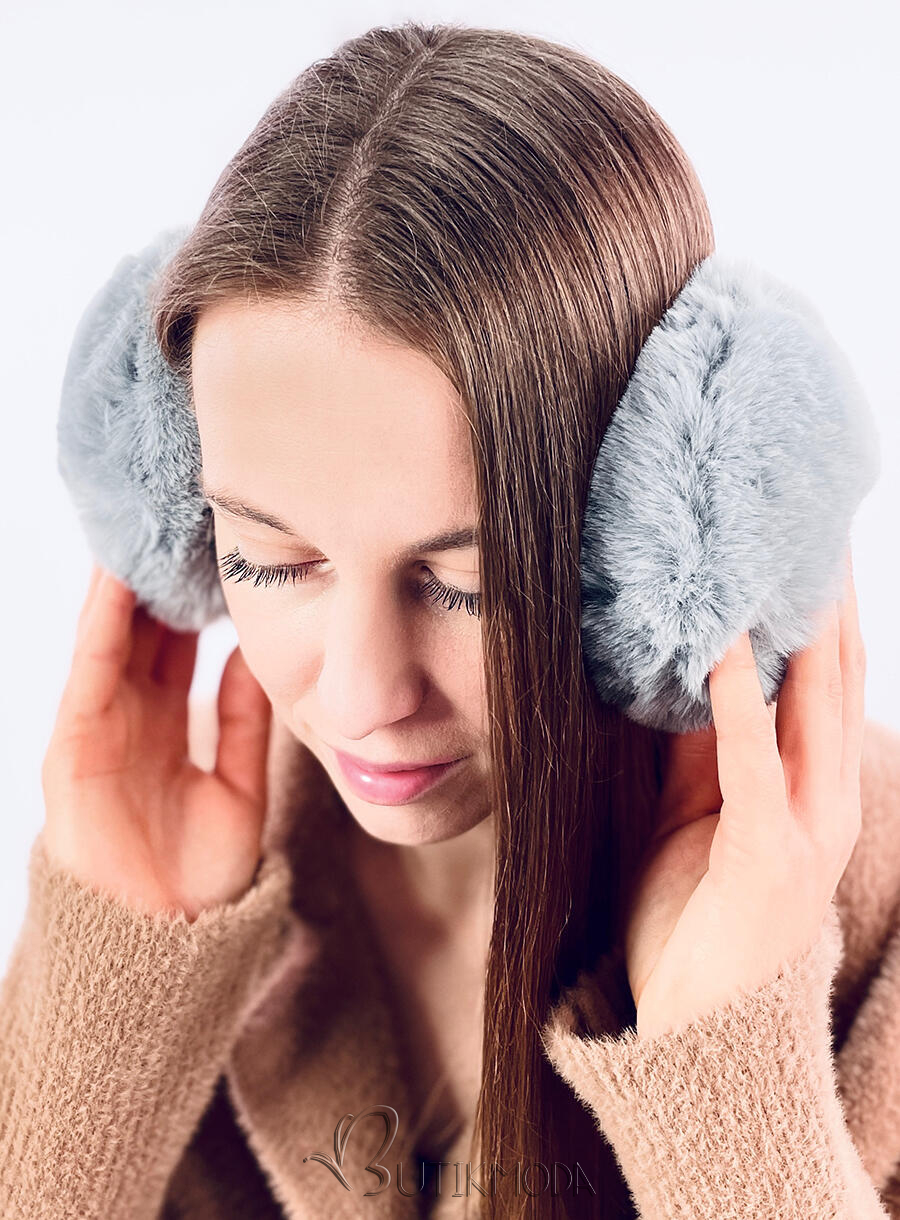 Szürke színű téli szőrmés fülvédő
