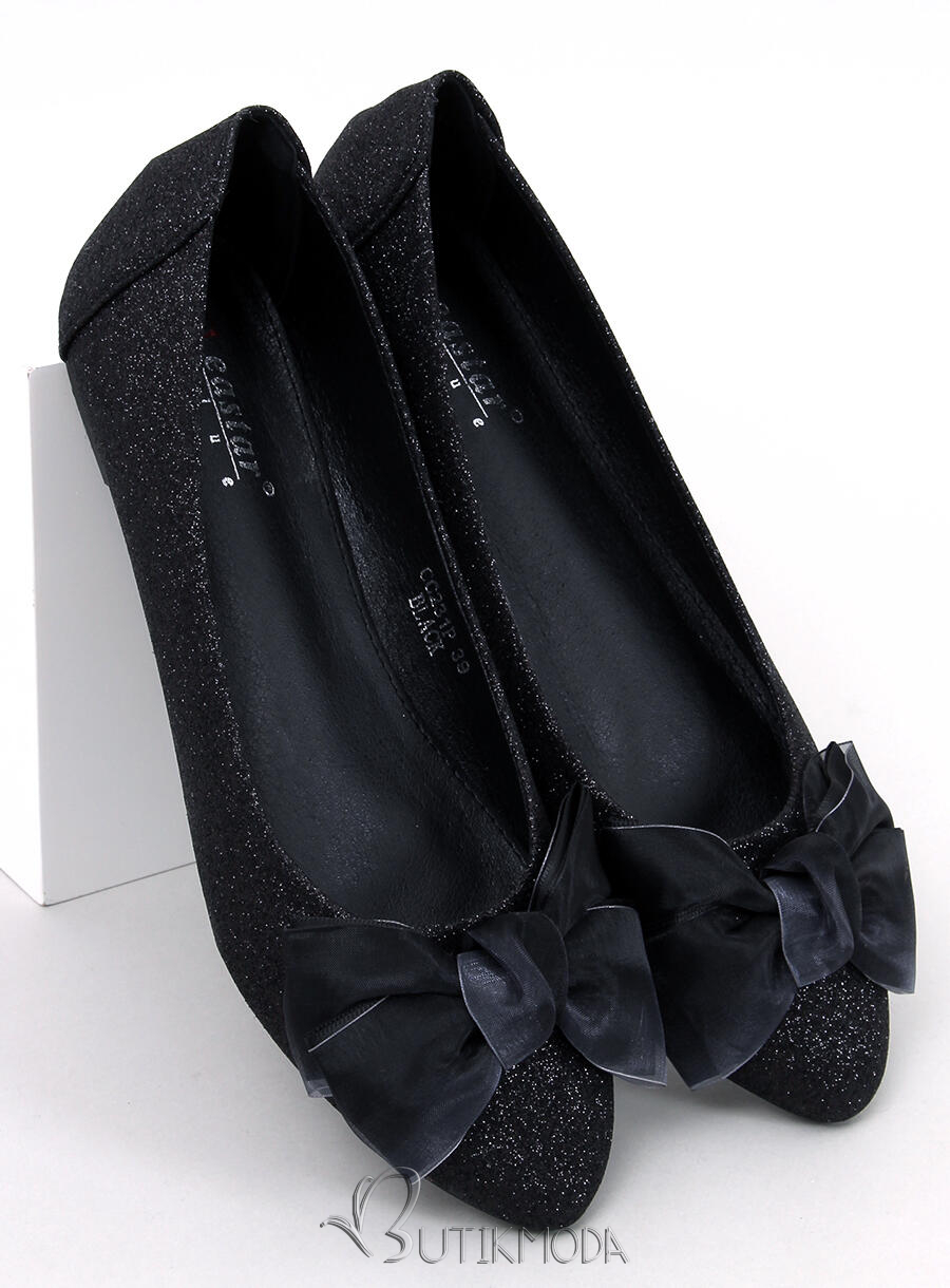 Csillogó balerina cipő masnival - feket színű