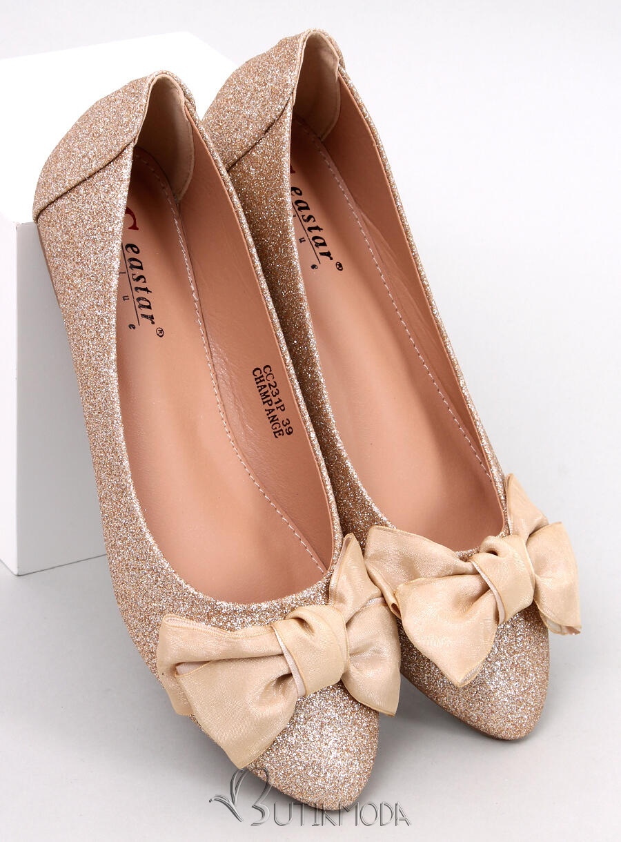 Csillogó balerina cipő masnival - aranyszínű