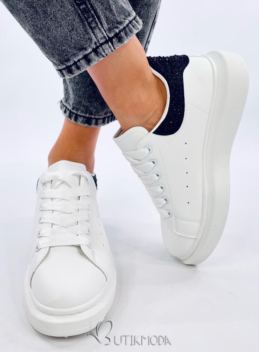 Platform tornacipő cirkóniákkal - fehér/fekete színű