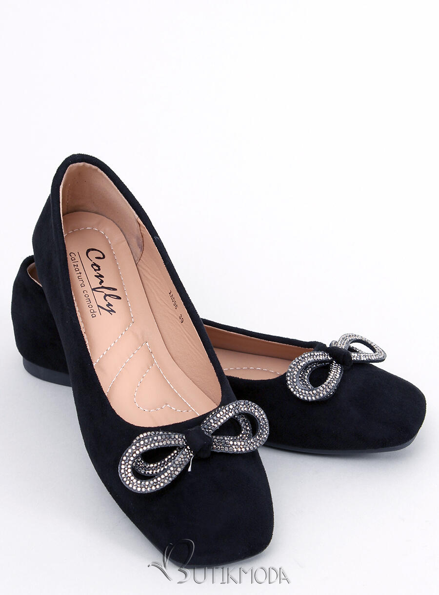 Szögletes orrú balerina cipő -fekete színű