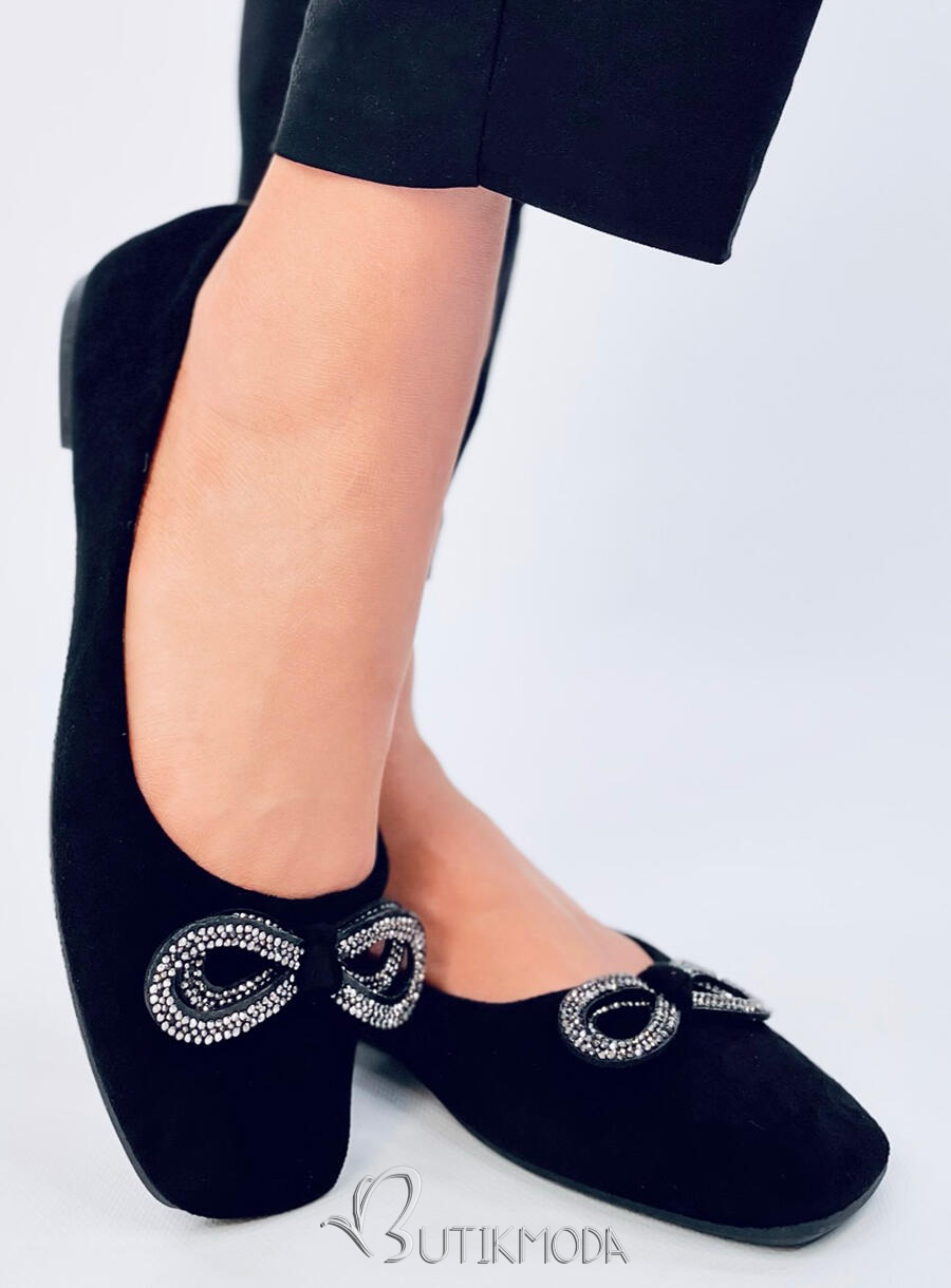 Szögletes orrú balerina cipő -fekete színű