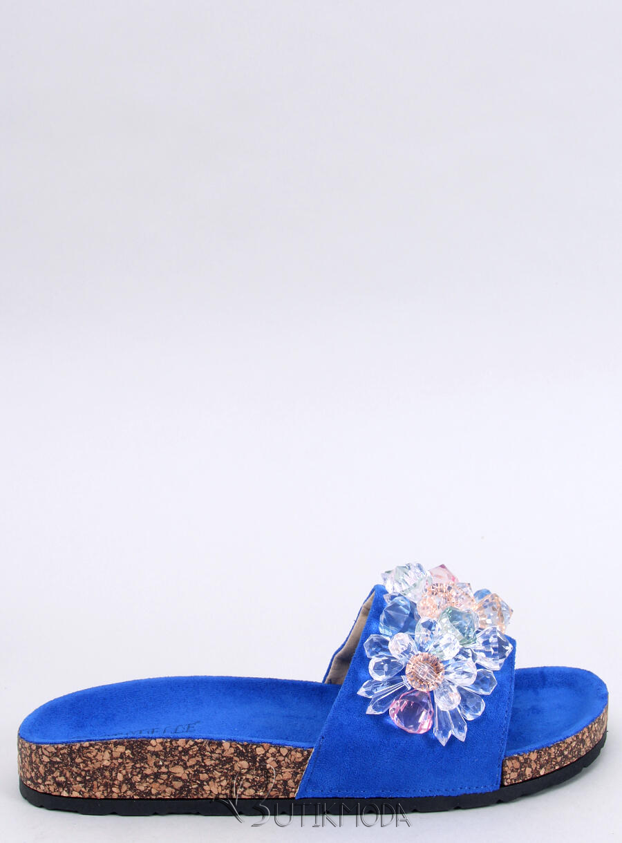 Kék színű papucs kristályokkal