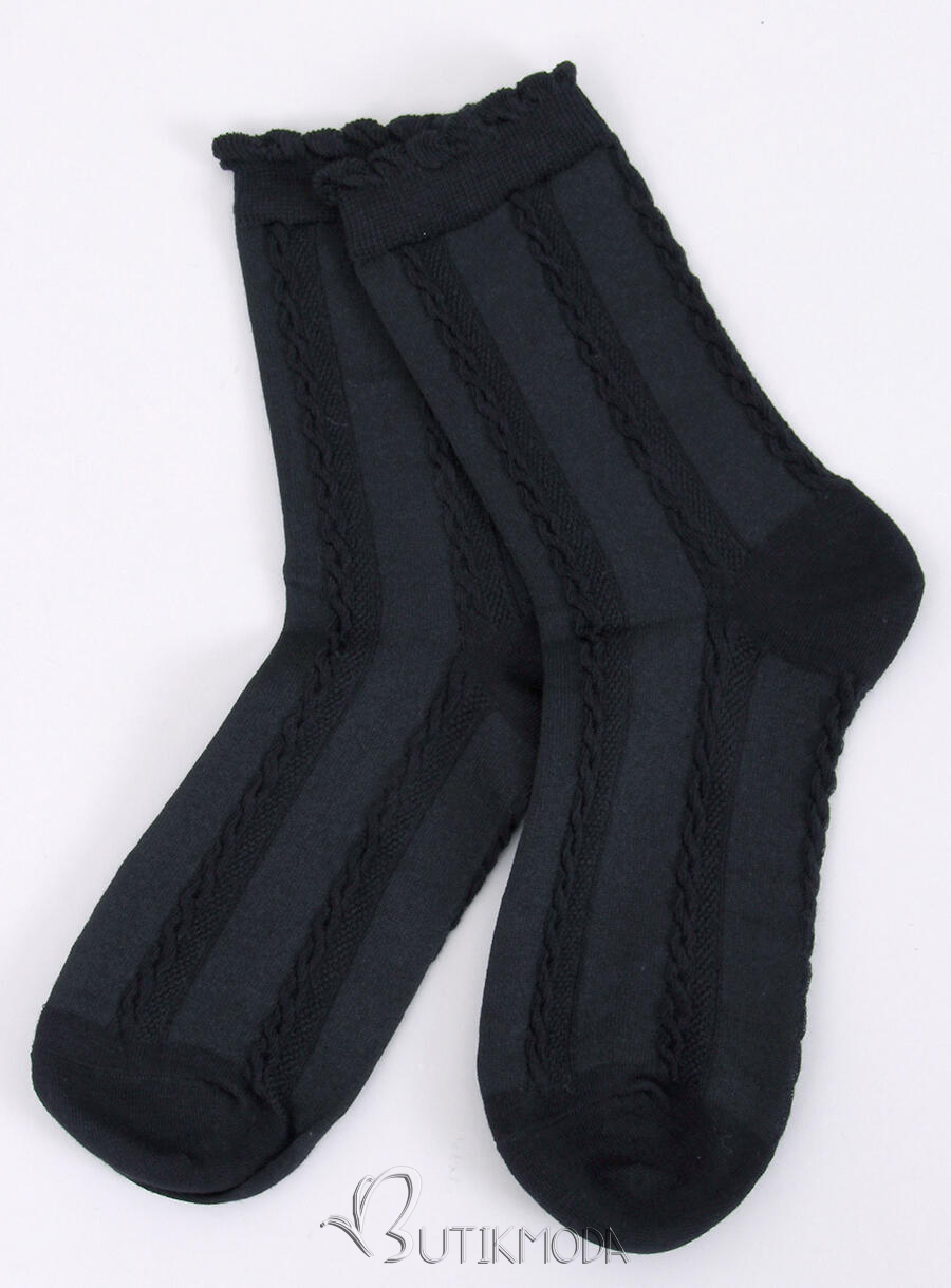 Fekete színű zokni kötött mintával 01