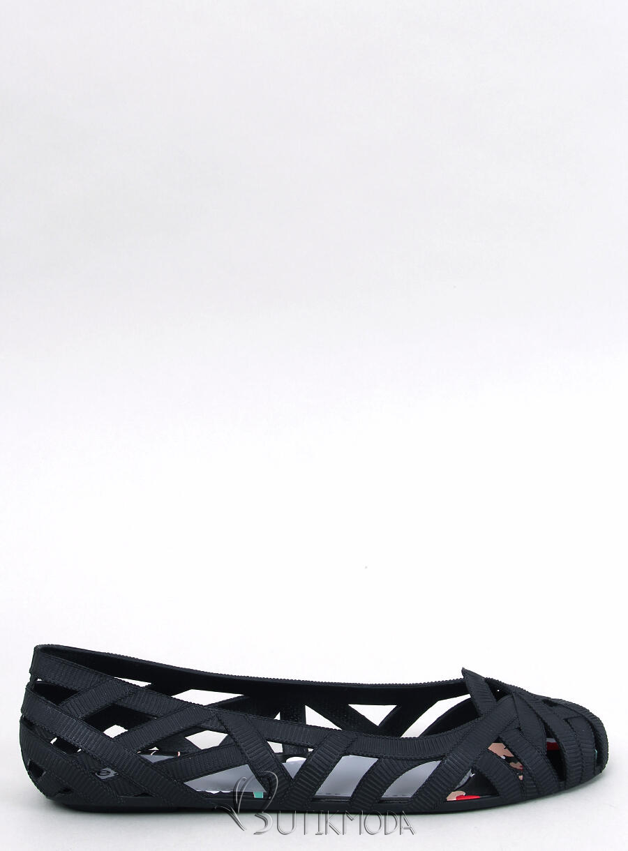Fekete színű perforált balerina cipó