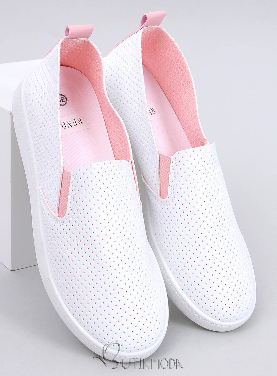 Perforált slip-on tornacipő - fehér/rózsaszínű