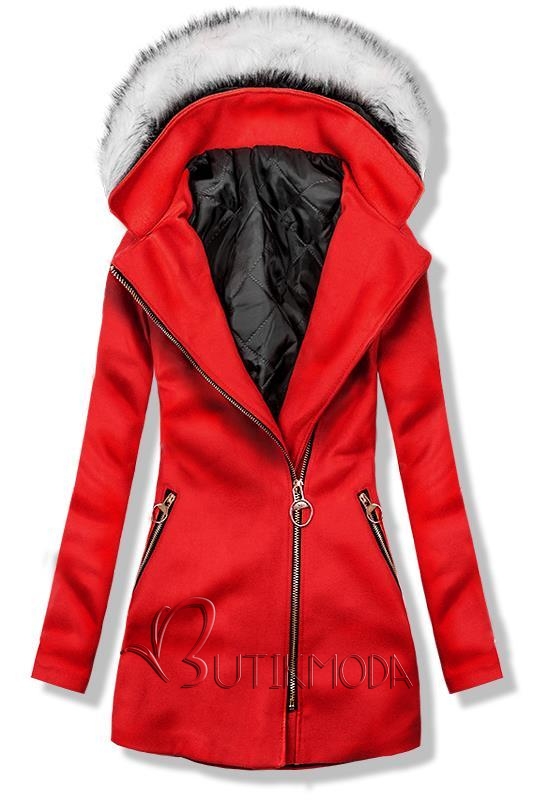 Piros színű kapucnis kabát