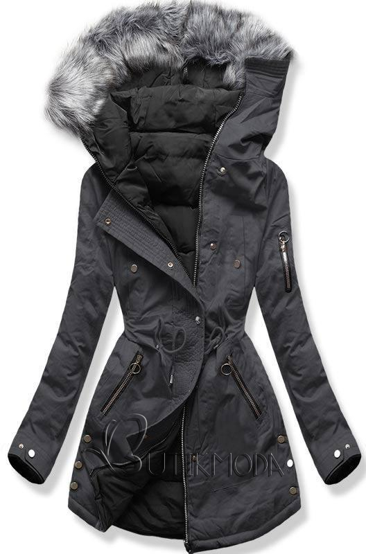 Szürke és fekete színű kifordítható kabát