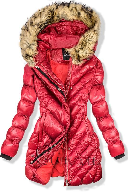 Piros színű téli fényes kabát