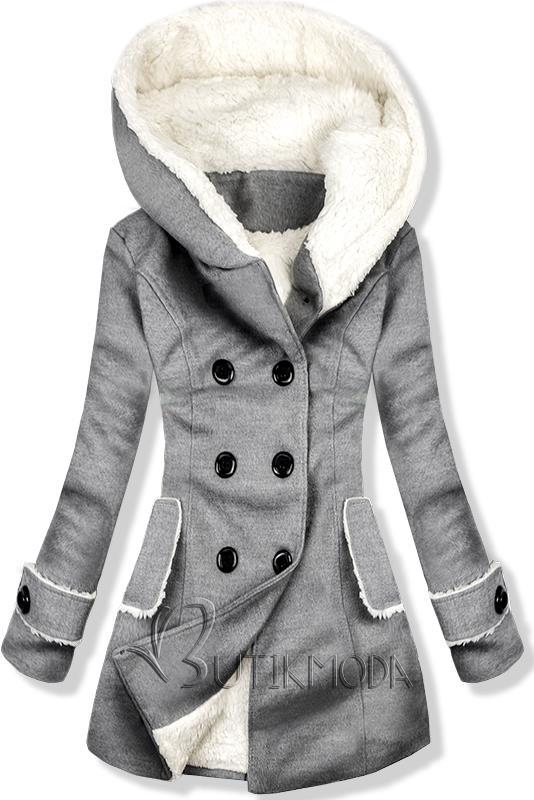Szürke színű téli kabát plüss béléssel