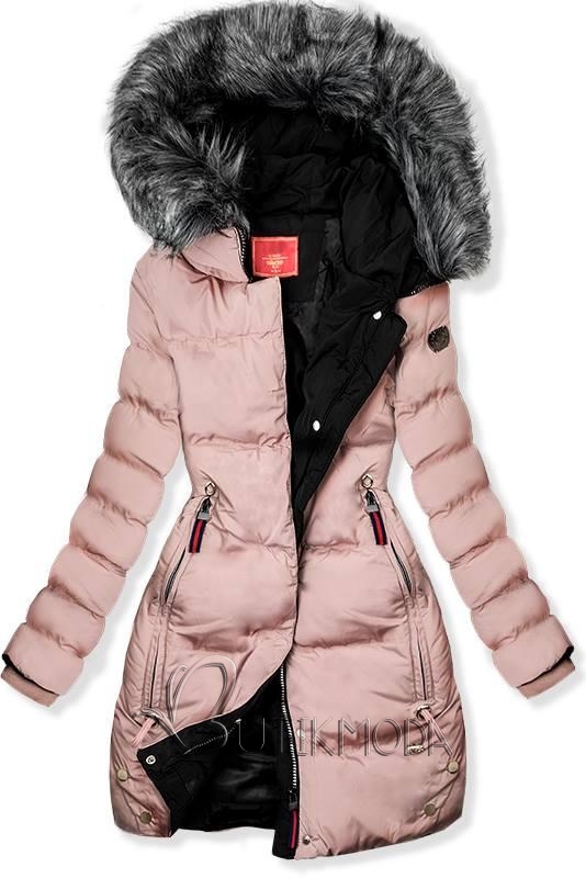 Rózsaszín és fekete színű steppelt kabát