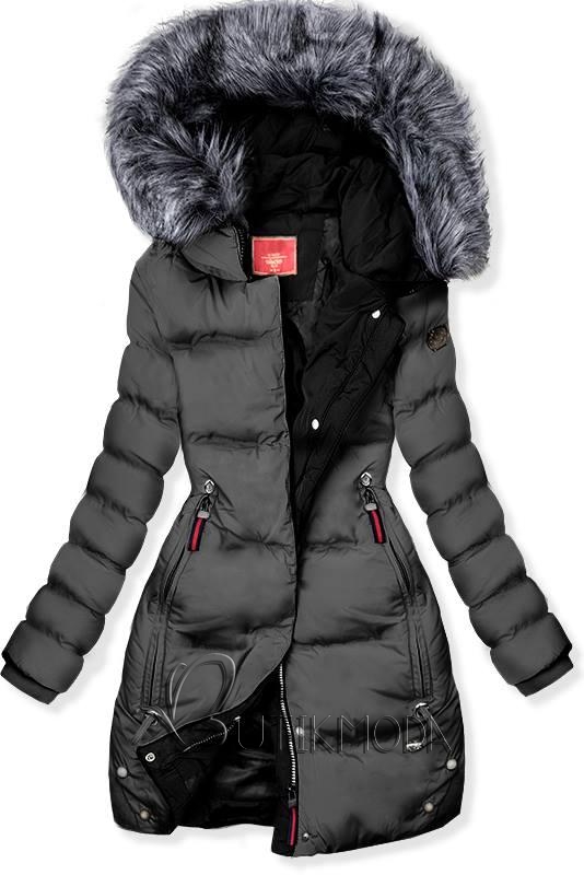 Szürke és fekete színű steppelt kabát