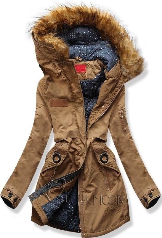 Téli parka kabát, pöttyös béléssel - barna színű