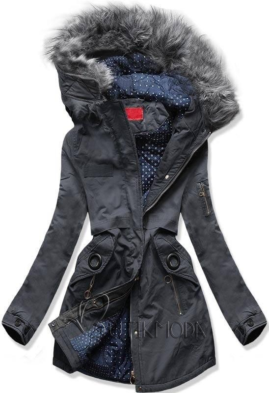 Téli parka kabát, pöttyös béléssel - szürke színű