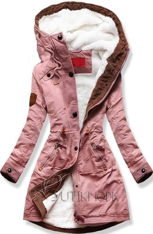 Rózsaszínű téli parka kabát
