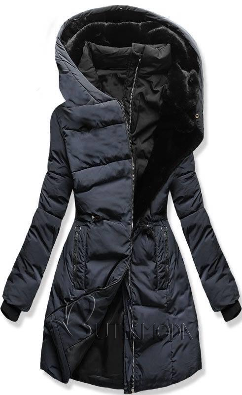 Téli steppelt kabát - sötétkék színű
