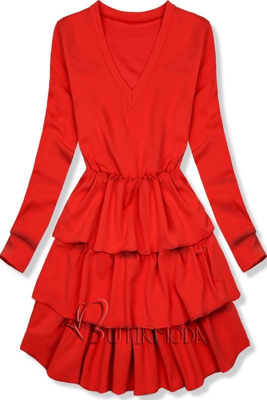 Piros színű ruha fodros szoknyával