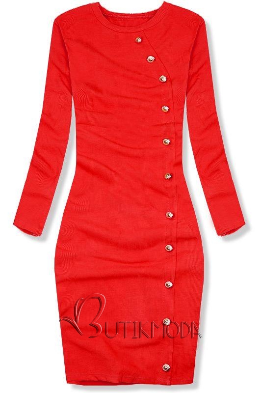 Piros színű stretch ruha dekoratív gombokkal