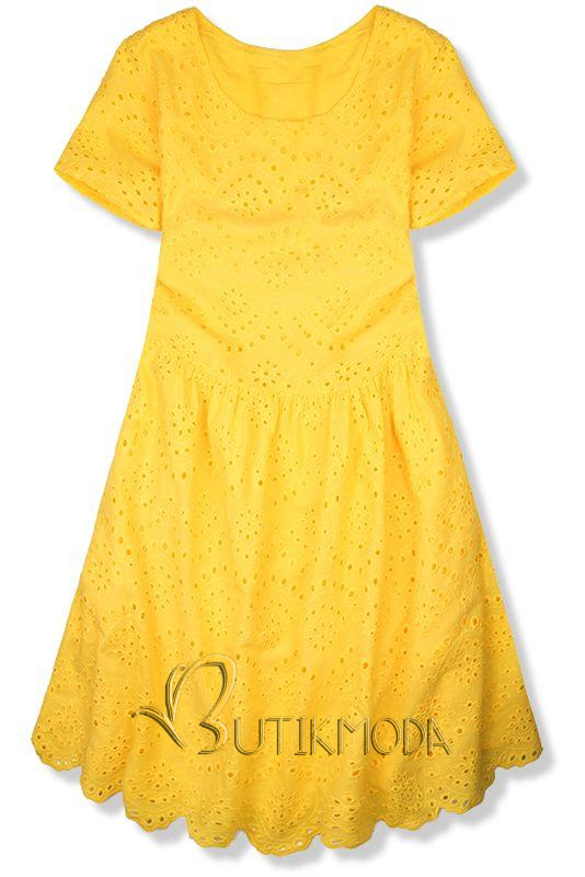 Sárga színű, bő szabású lyukacsos ruha