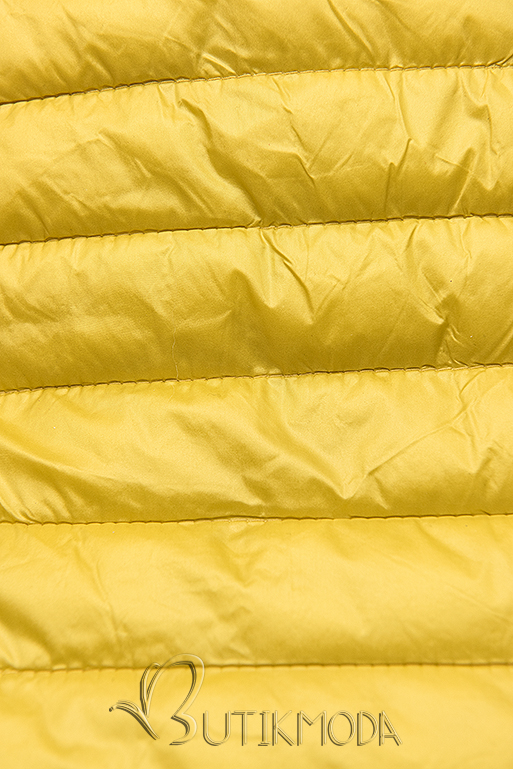 Sárga színű steppelt dzseki színes béléssel