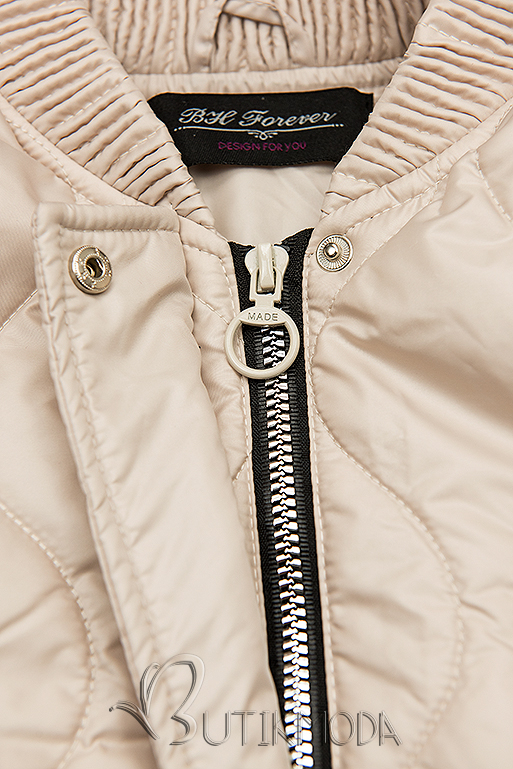 Bézs színű kapucni nélküli steppelt dzseki
