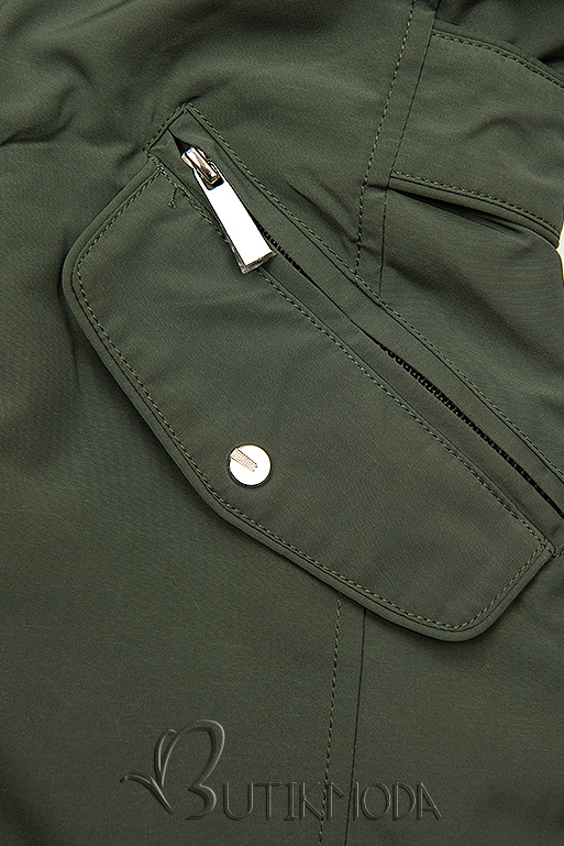 Kifordítható kabát behúzással - khaki és fekete színű