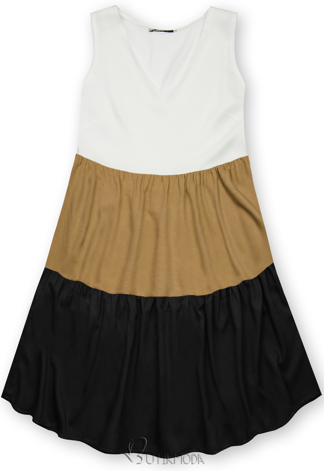Fehér, barna és fekete színű nyári viszkóz ruha