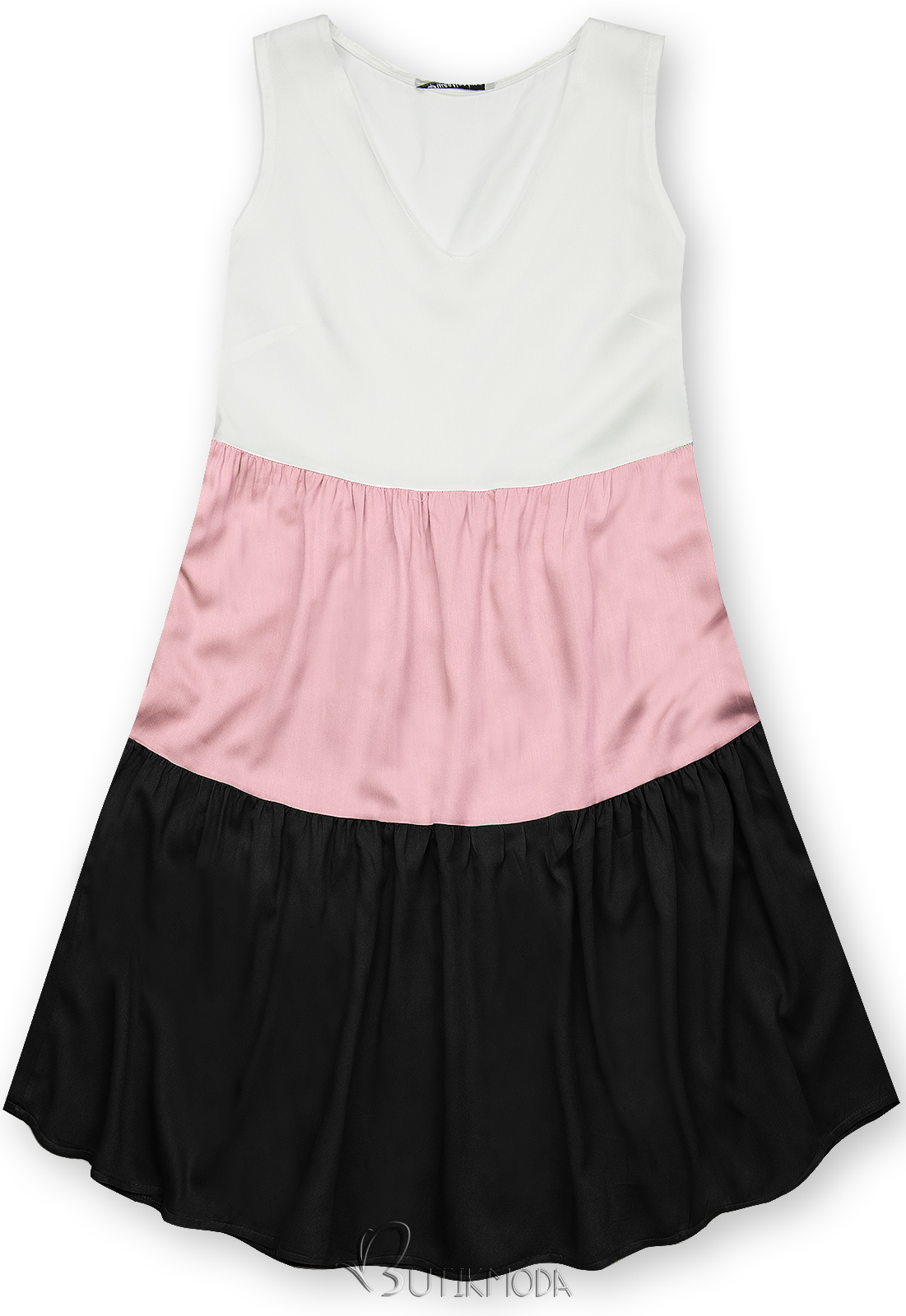 Fehér, fekete és rózsaszínű nyári viszkóz ruha