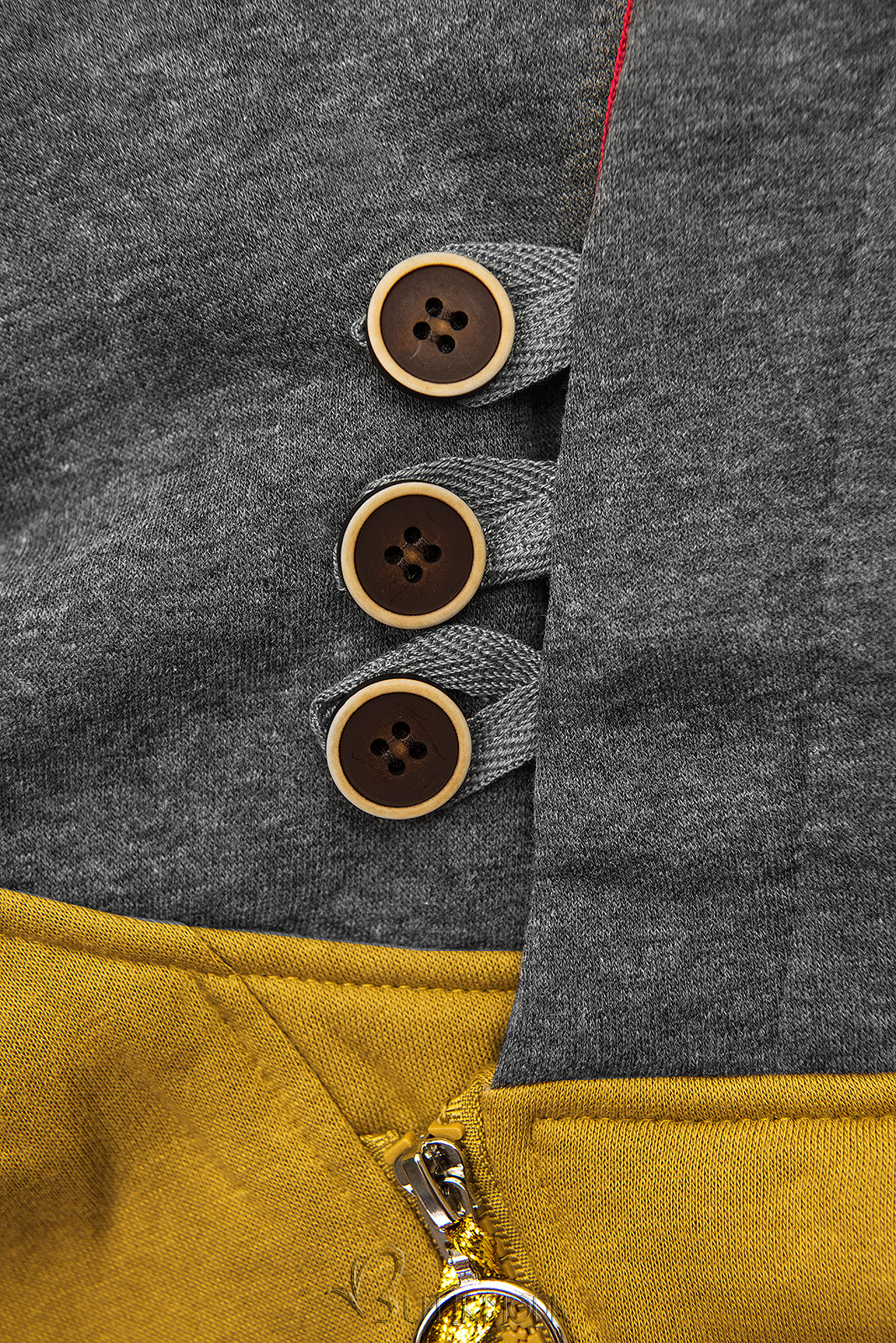 Hosszított felső kapucnival - mustársárga és grafitszürke színű
