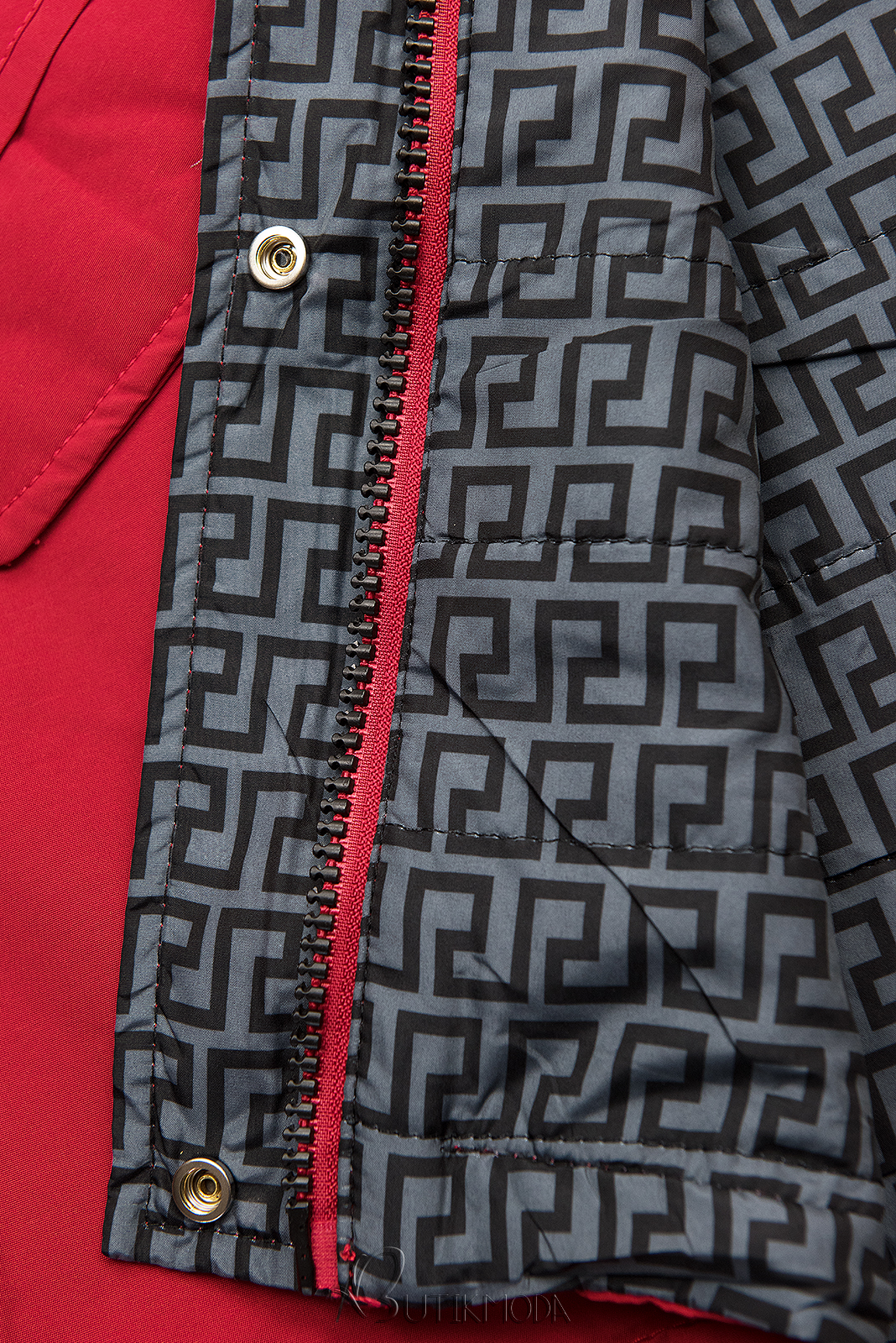 Piros és szürke színű kifordítható átmeneti kabát
