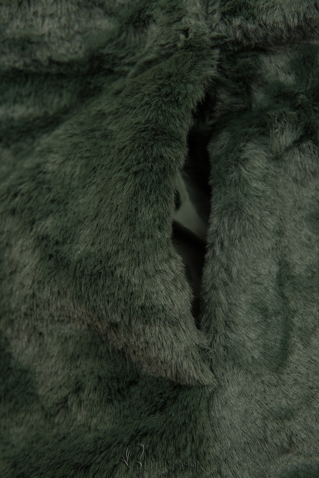 Sötétzöld színű kifordítható kabát plüssel