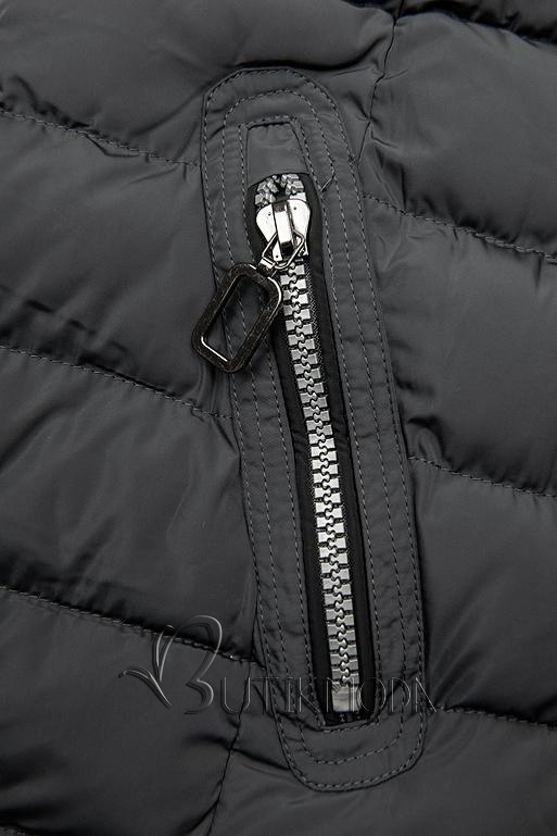 Téli steppelt kabát kapucnival - sötét szürke színű