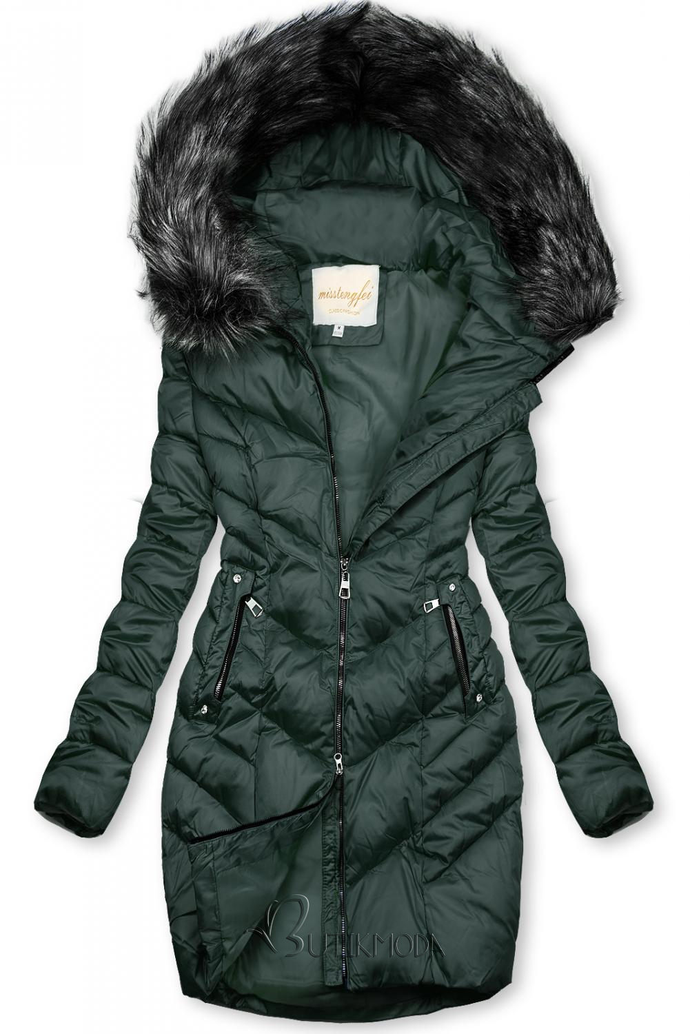 Zöld színű steppelt téli kabát