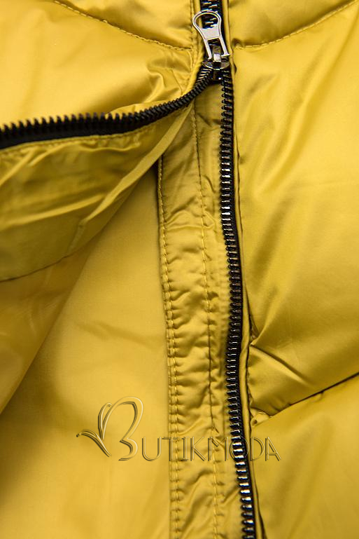 Mustársárga színű steppelt téli kabát