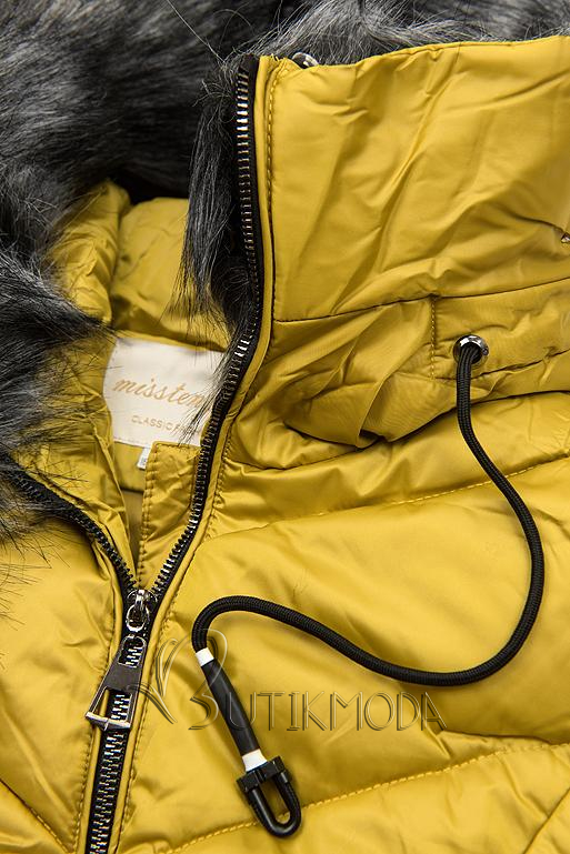 Mustársárga színű steppelt téli kabát